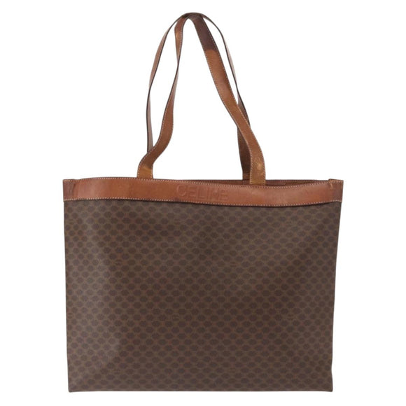 CELINE Macadam Canvas Tote Bag PVC Leather Brown Gold Auth BA9378