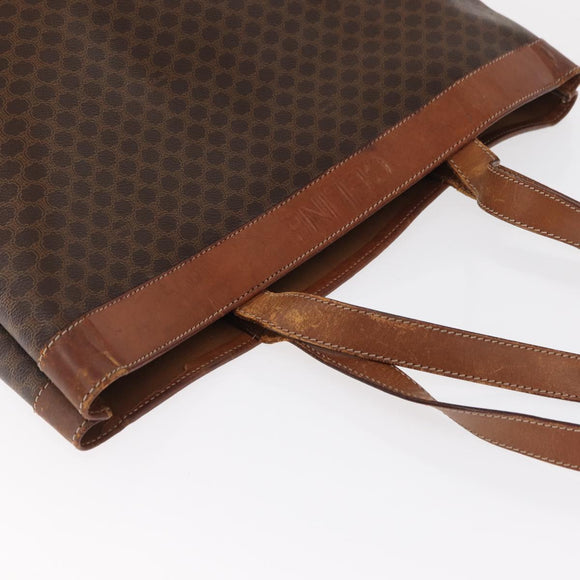 CELINE Macadam Canvas Tote Bag PVC Leather Brown Gold Auth BA9378