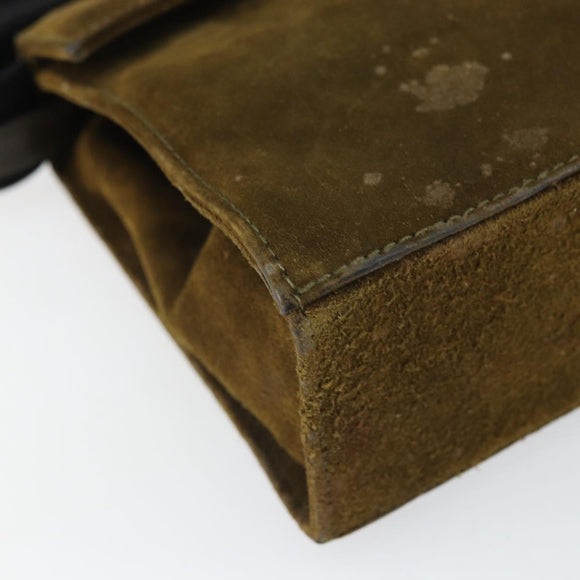 Salvatore Ferragamo Vala Shoulder Bag Suede 2way Green Gold Auth BA9381