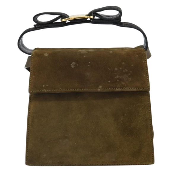 Salvatore Ferragamo Vala Shoulder Bag Suede 2way Green Gold Auth BA9381