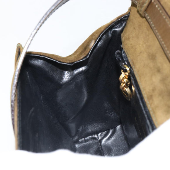 Salvatore Ferragamo Vala Shoulder Bag Suede 2way Green Gold Auth BA9381