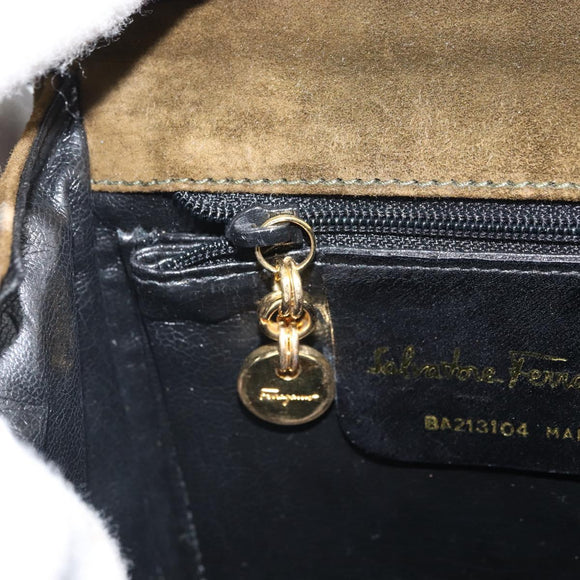 Salvatore Ferragamo Vala Shoulder Bag Suede 2way Green Gold Auth BA9381