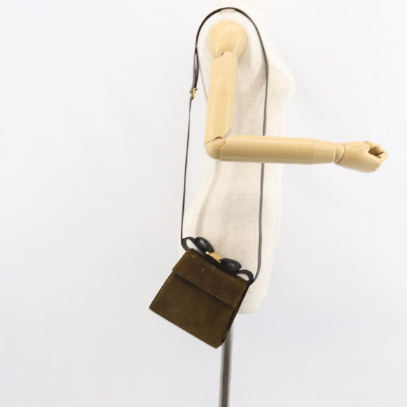 Salvatore Ferragamo Vala Shoulder Bag Suede 2way Green Gold Auth BA9381