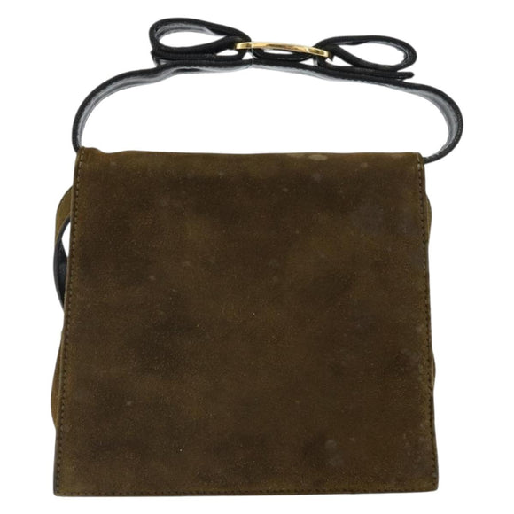 Salvatore Ferragamo Vala Shoulder Bag Suede 2way Green Gold Auth BA9381