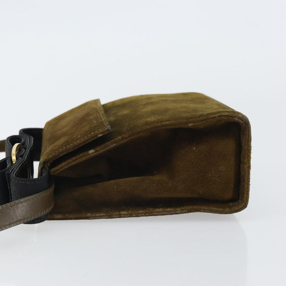 Salvatore Ferragamo Vala Shoulder Bag Suede 2way Green Gold Auth BA9381