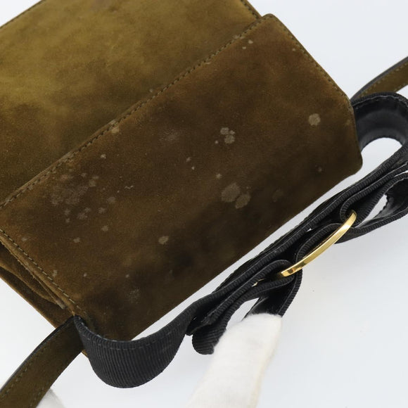 Salvatore Ferragamo Vala Shoulder Bag Suede 2way Green Gold Auth BA9381
