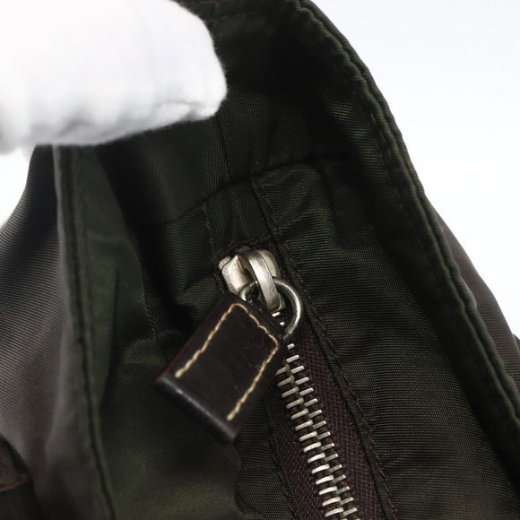 PRADA Tote Bag Nylon Khaki Silver Auth BA9383