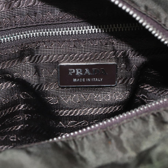 PRADA Tote Bag Nylon Khaki Silver Auth BA9383