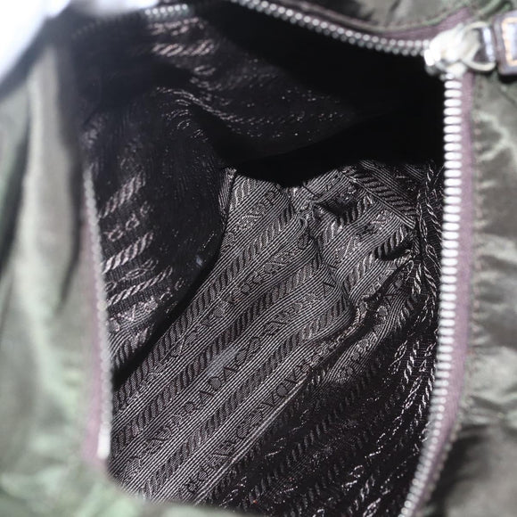 PRADA Tote Bag Nylon Khaki Silver Auth BA9383
