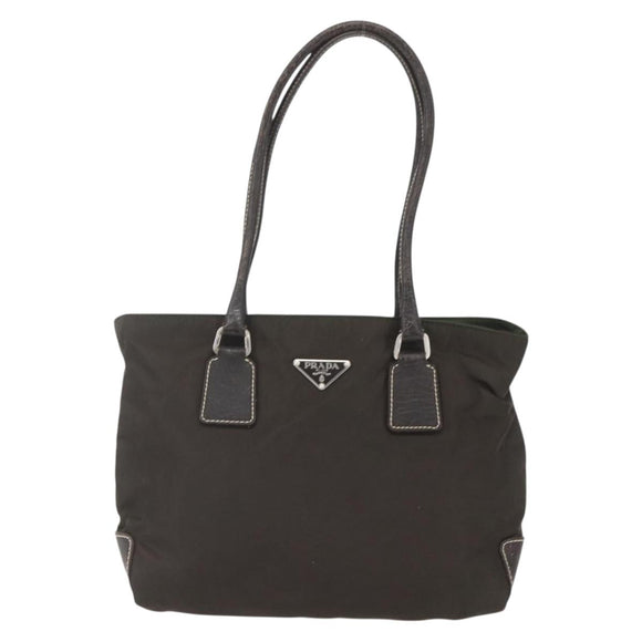 PRADA Tote Bag Nylon Khaki Silver Auth BA9383