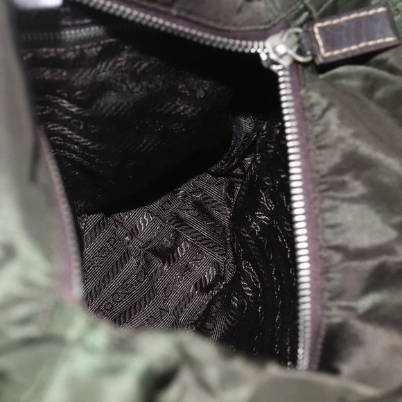 PRADA Tote Bag Nylon Khaki Silver Auth BA9383