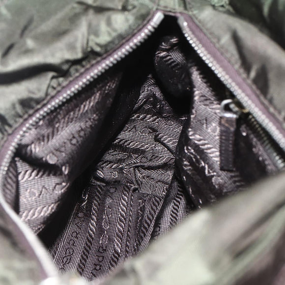 PRADA Tote Bag Nylon Khaki Silver Auth BA9383