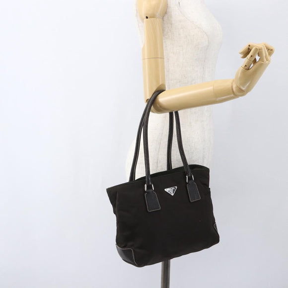 PRADA Tote Bag Nylon Khaki Silver Auth BA9383
