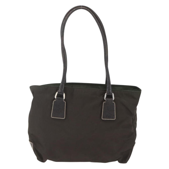 PRADA Tote Bag Nylon Khaki Silver Auth BA9383