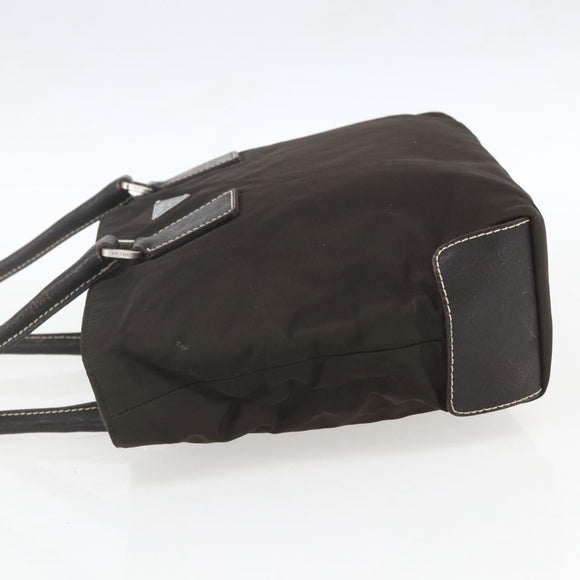 PRADA Tote Bag Nylon Khaki Silver Auth BA9383