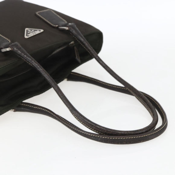 PRADA Tote Bag Nylon Khaki Silver Auth BA9383