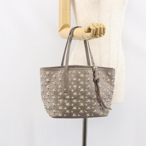 Jimmy Choo Sasha S Tote Bag Leather Silver Gold Auth BA9385
