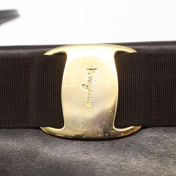 Salvatore Ferragamo Vala Shoulder Bag Leather Dark Brown Gold Auth BA9386