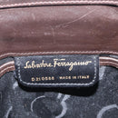 Salvatore Ferragamo Vala Shoulder Bag Leather Dark Brown Gold Auth BA9386-15