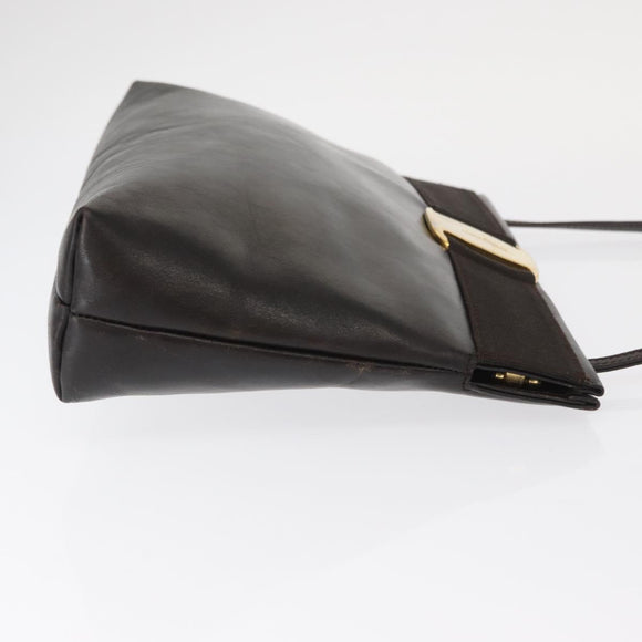 Salvatore Ferragamo Vala Shoulder Bag Leather Dark Brown Gold Auth BA9386
