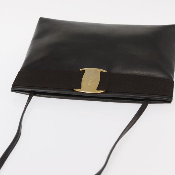Salvatore Ferragamo Vala Shoulder Bag Leather Dark Brown Gold Auth BA9386