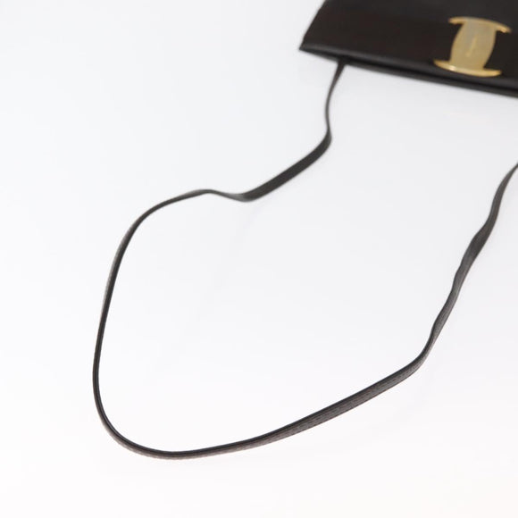 Salvatore Ferragamo Vala Shoulder Bag Leather Dark Brown Gold Auth BA9386