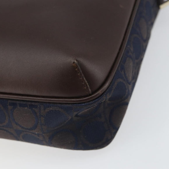 Salvatore Ferragamo Gancini Shoulder Bag Nylon Leather Navy Gold Auth BA9388