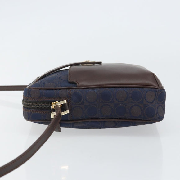Salvatore Ferragamo Gancini Shoulder Bag Nylon Leather Navy Gold Auth BA9388