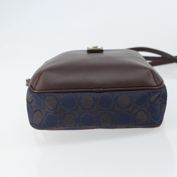 Salvatore Ferragamo Gancini Shoulder Bag Nylon Leather Navy Gold Auth BA9388