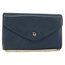 Christian Dior Chain Shoulder Bag Leather Navy Gold Auth BA9389-1