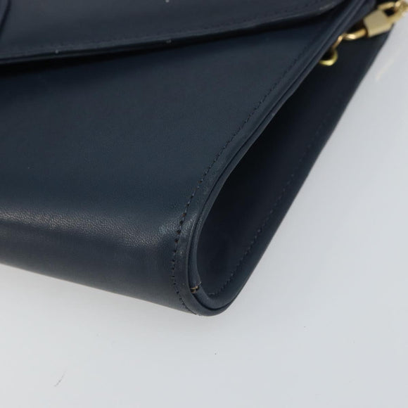 Christian Dior Chain Shoulder Bag Leather Navy Gold Auth BA9389