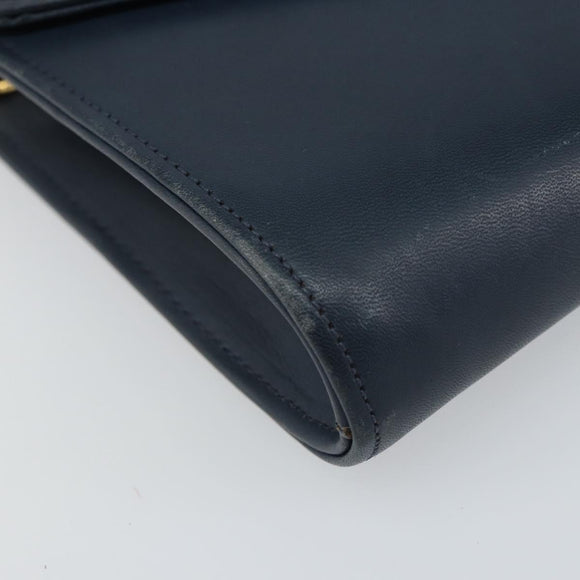 Christian Dior Chain Shoulder Bag Leather Navy Gold Auth BA9389