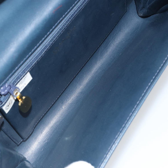 Christian Dior Chain Shoulder Bag Leather Navy Gold Auth BA9389