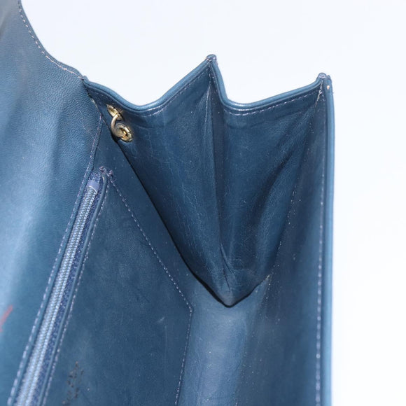 Christian Dior Chain Shoulder Bag Leather Navy Gold Auth BA9389