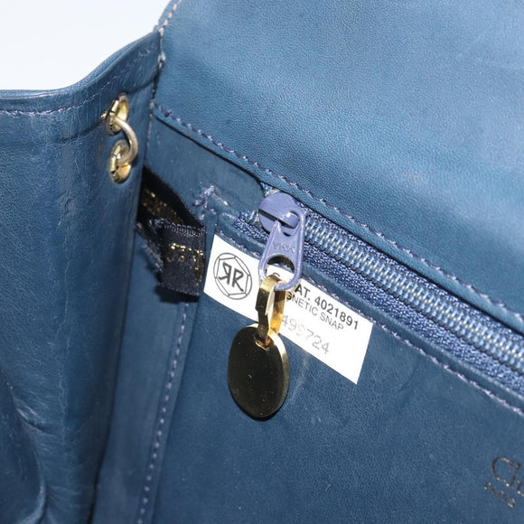Christian Dior Chain Shoulder Bag Leather Navy Gold Auth BA9389