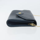 Christian Dior Chain Shoulder Bag Leather Navy Gold Auth BA9389-3