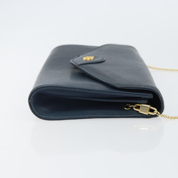 Christian Dior Chain Shoulder Bag Leather Navy Gold Auth BA9389