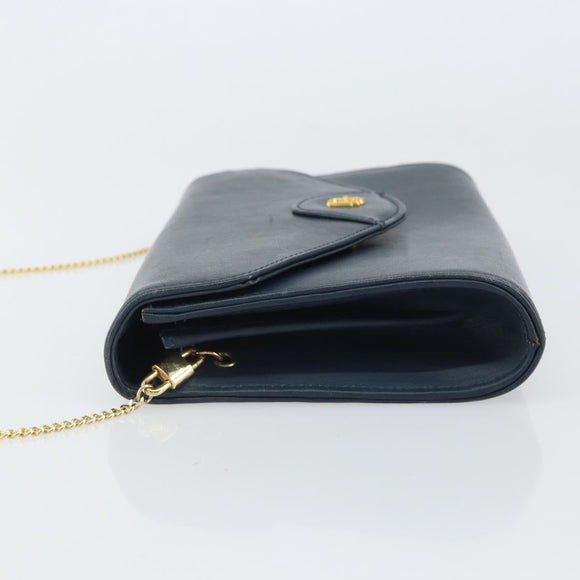 Christian Dior Chain Shoulder Bag Leather Navy Gold Auth BA9389