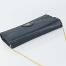 Christian Dior Chain Shoulder Bag Leather Navy Gold Auth BA9389-6