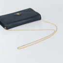 Christian Dior Chain Shoulder Bag Leather Navy Gold Auth BA9389-7