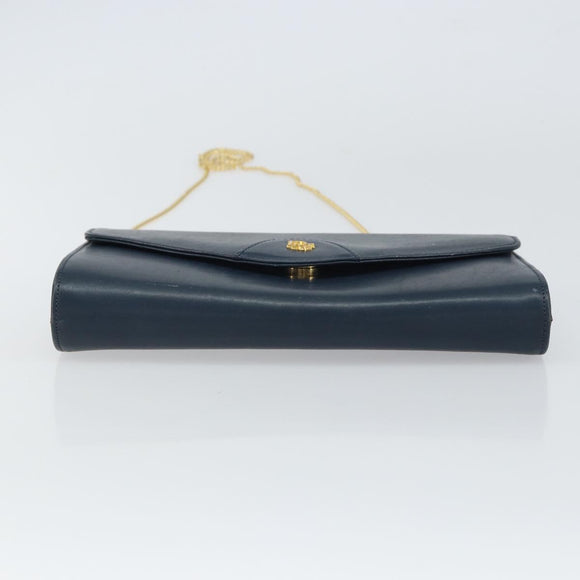 Christian Dior Chain Shoulder Bag Leather Navy Gold Auth BA9389