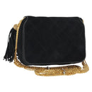 CHANEL Matelasse Chain Shoulder Bag Suede Black Gold CC Auth BA9390-1