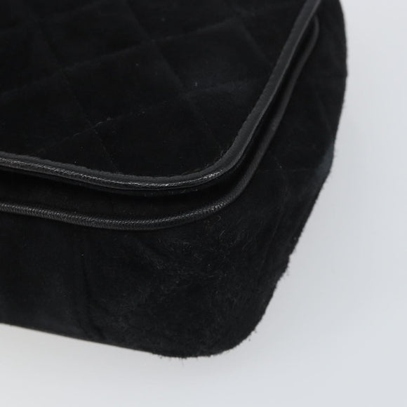 CHANEL Matelasse Chain Shoulder Bag Suede Black Gold CC Auth BA9390