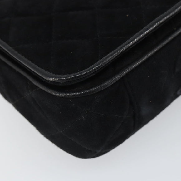 CHANEL Matelasse Chain Shoulder Bag Suede Black Gold CC Auth BA9390