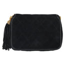 CHANEL Matelasse Chain Shoulder Bag Suede Black Gold CC Auth BA9390-13