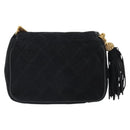 CHANEL Matelasse Chain Shoulder Bag Suede Black Gold CC Auth BA9390-2