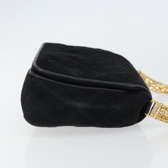 CHANEL Matelasse Chain Shoulder Bag Suede Black Gold CC Auth BA9390