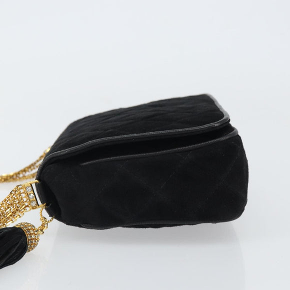 CHANEL Matelasse Chain Shoulder Bag Suede Black Gold CC Auth BA9390