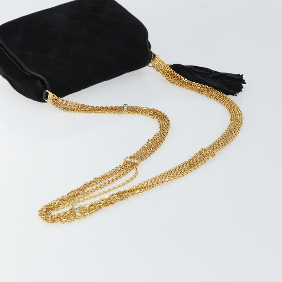 CHANEL Matelasse Chain Shoulder Bag Suede Black Gold CC Auth BA9390