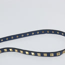 VALENTINO Rock Studs Hand Bag Leather 2way Navy Gold Auth BA9392-15